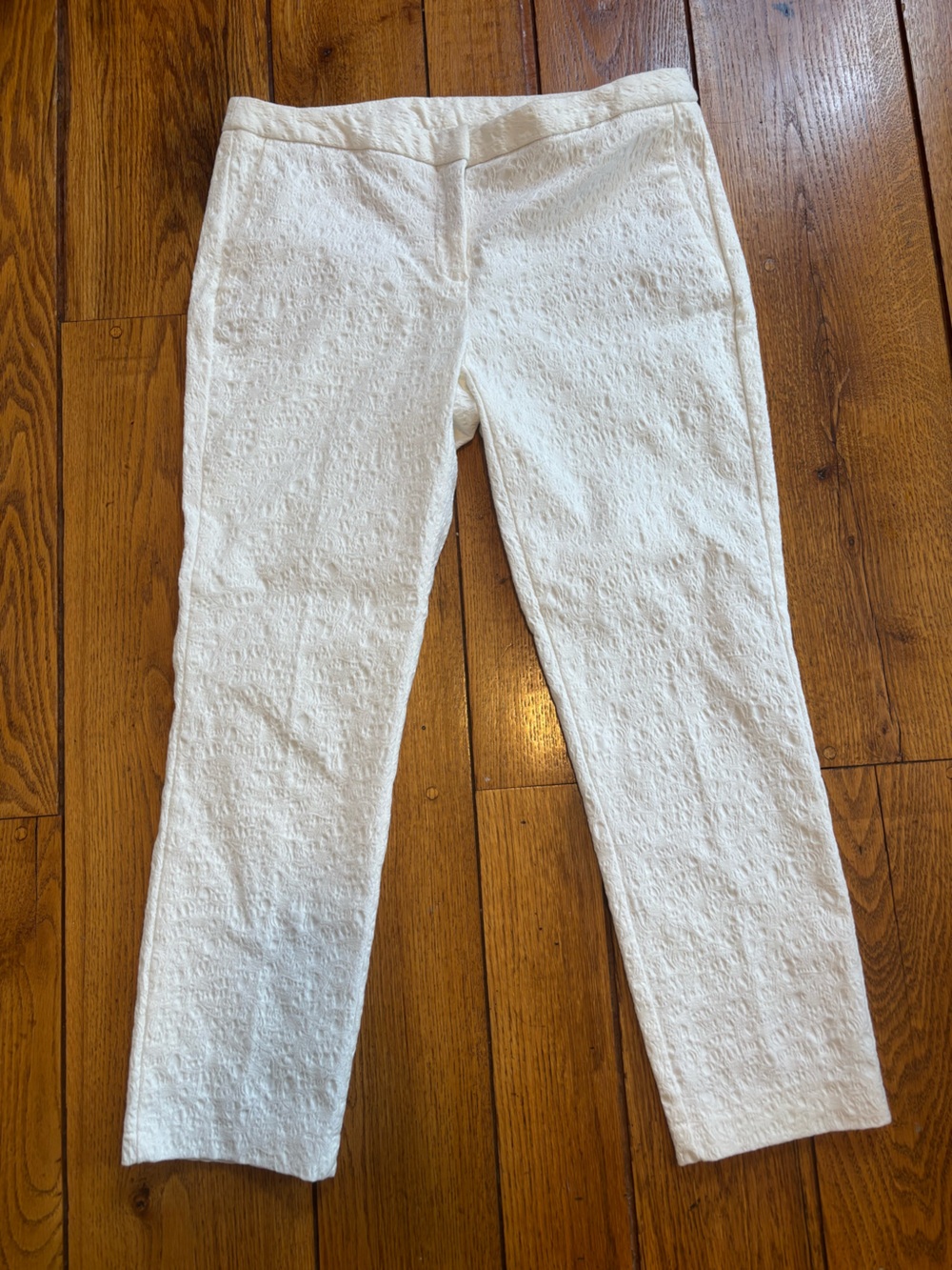 Cynthia Rowley Ivory Textured Straight Leg Pants